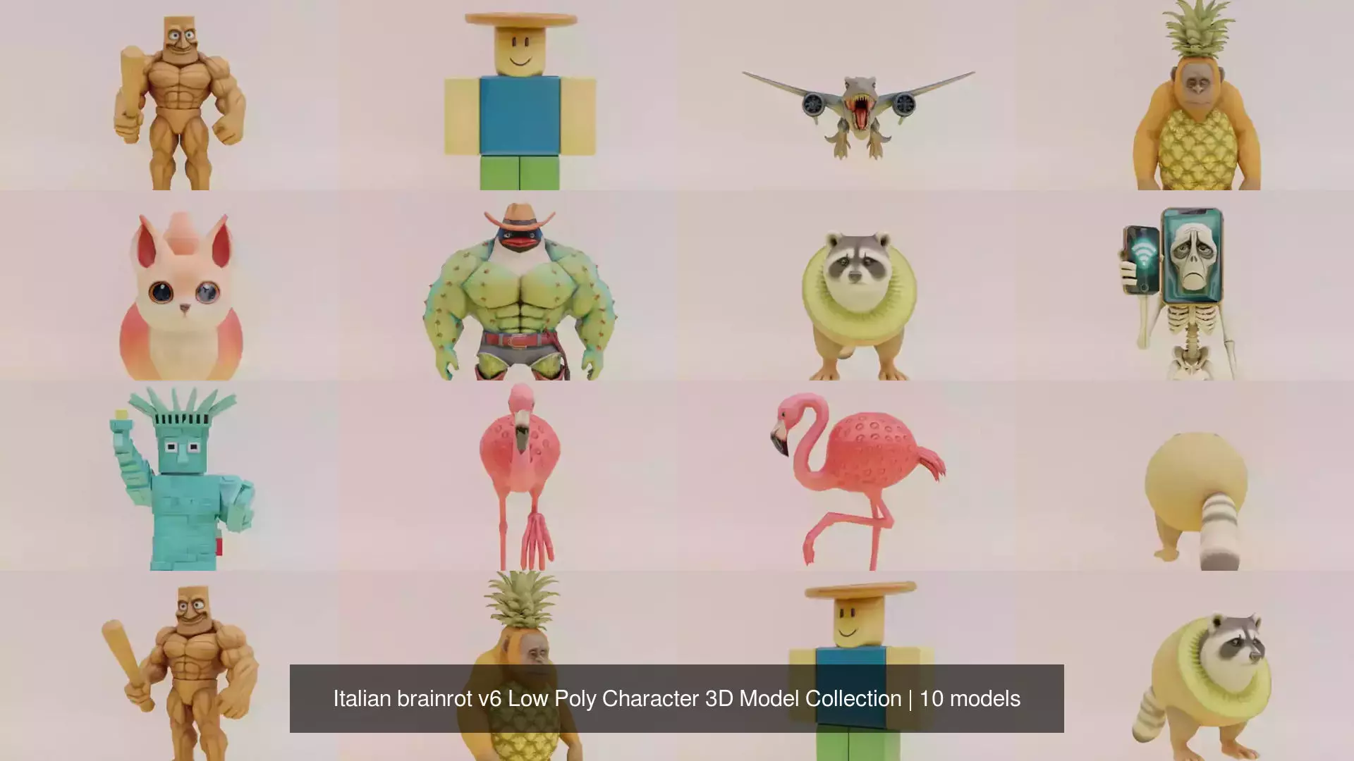 Italian brainrot v6 Low Poly Character 3D Model Collection _1