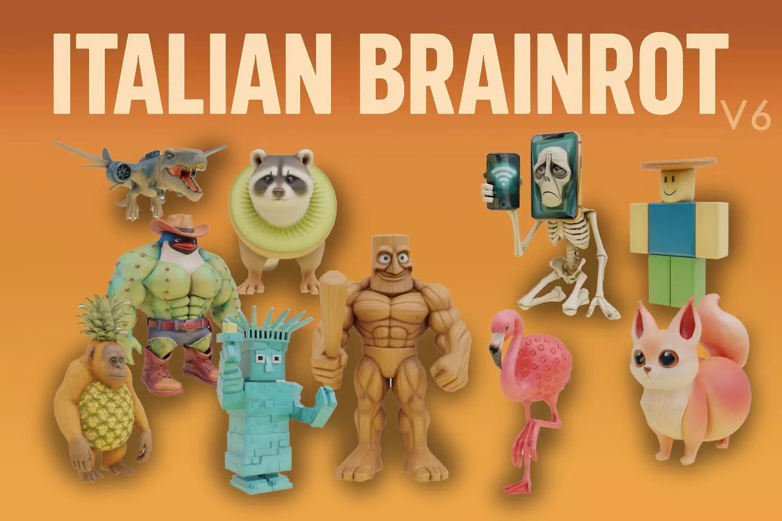 Italian brainrot v6 Low Poly Character 3D Model Collection _0