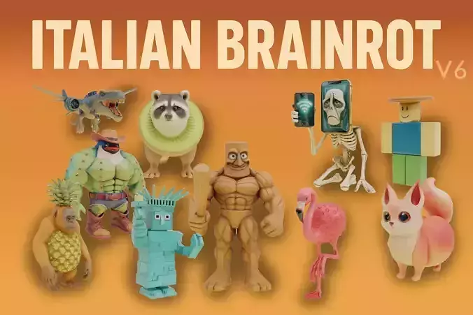Italian brainrot v6 Low Poly Character 3D Model Collection 