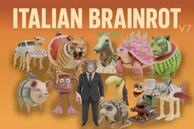 Italian brainrot v7 Low Poly Character 3D Model Collection 