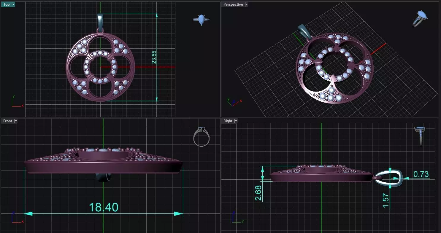 Pendant  Roun Flower  3D print model_3