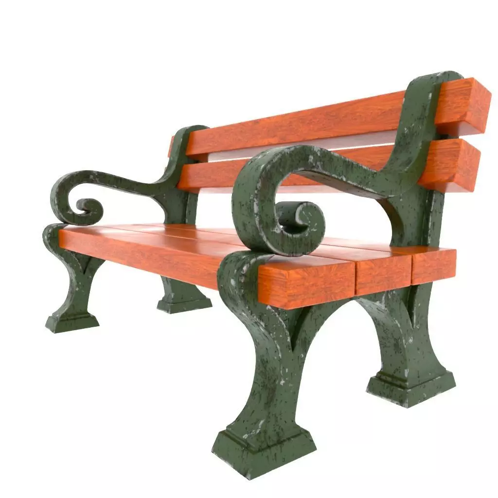 Cartoonish Street bench Low-poly 3D model_4