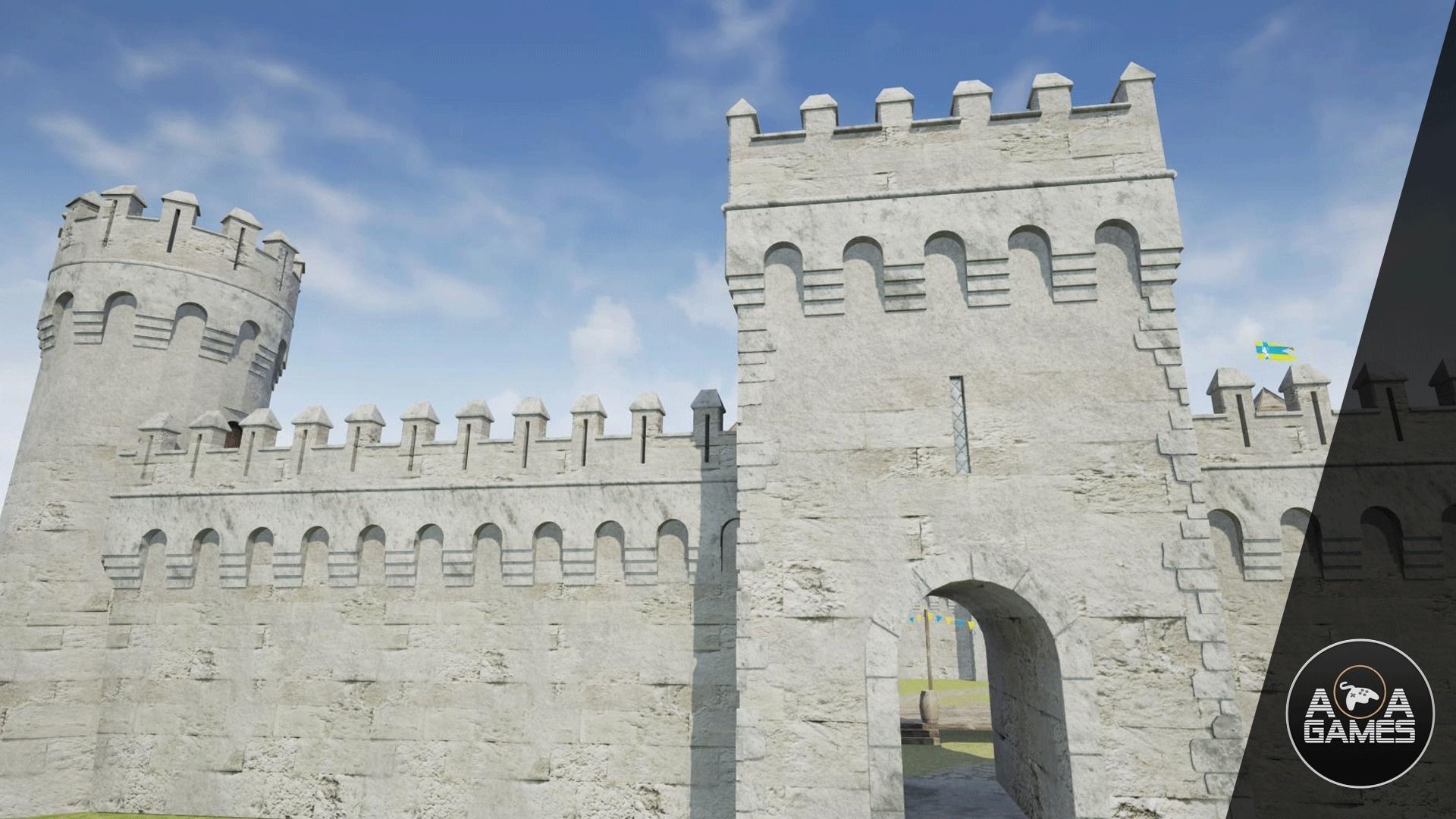Medieval castle modular walls and towers 2 Low-poly 3D model_0