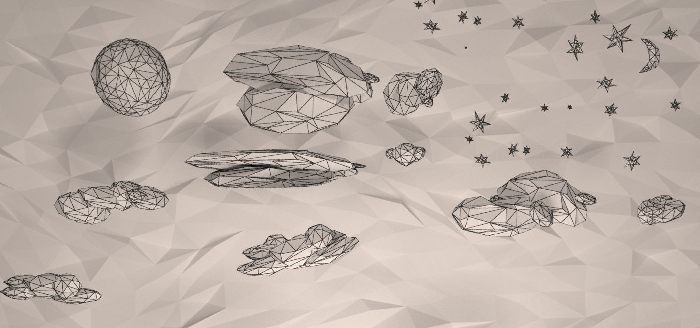 Clouds sun moon stars pack Low-poly 3D model_2