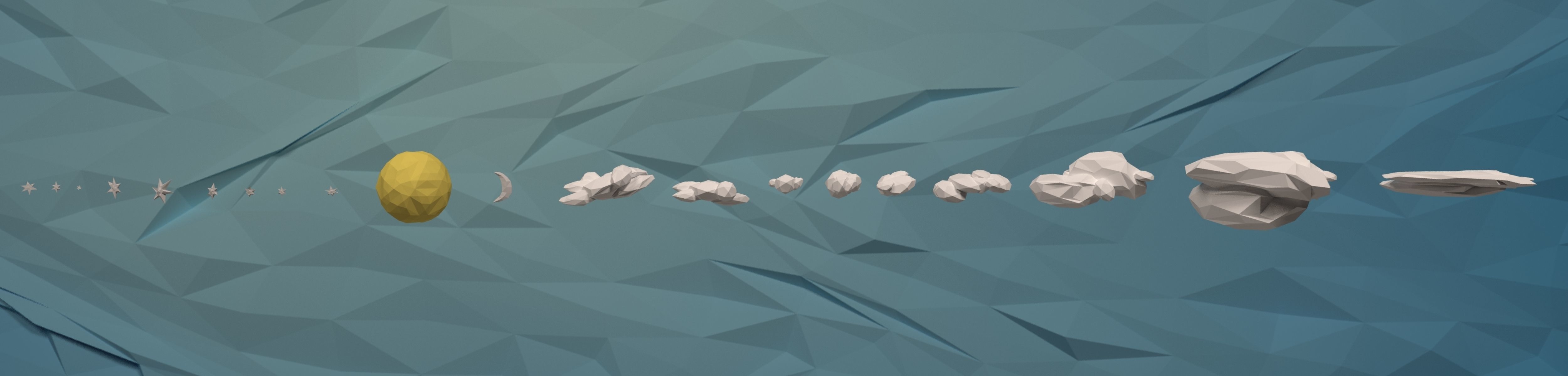 Clouds sun moon stars pack Low-poly 3D model_5
