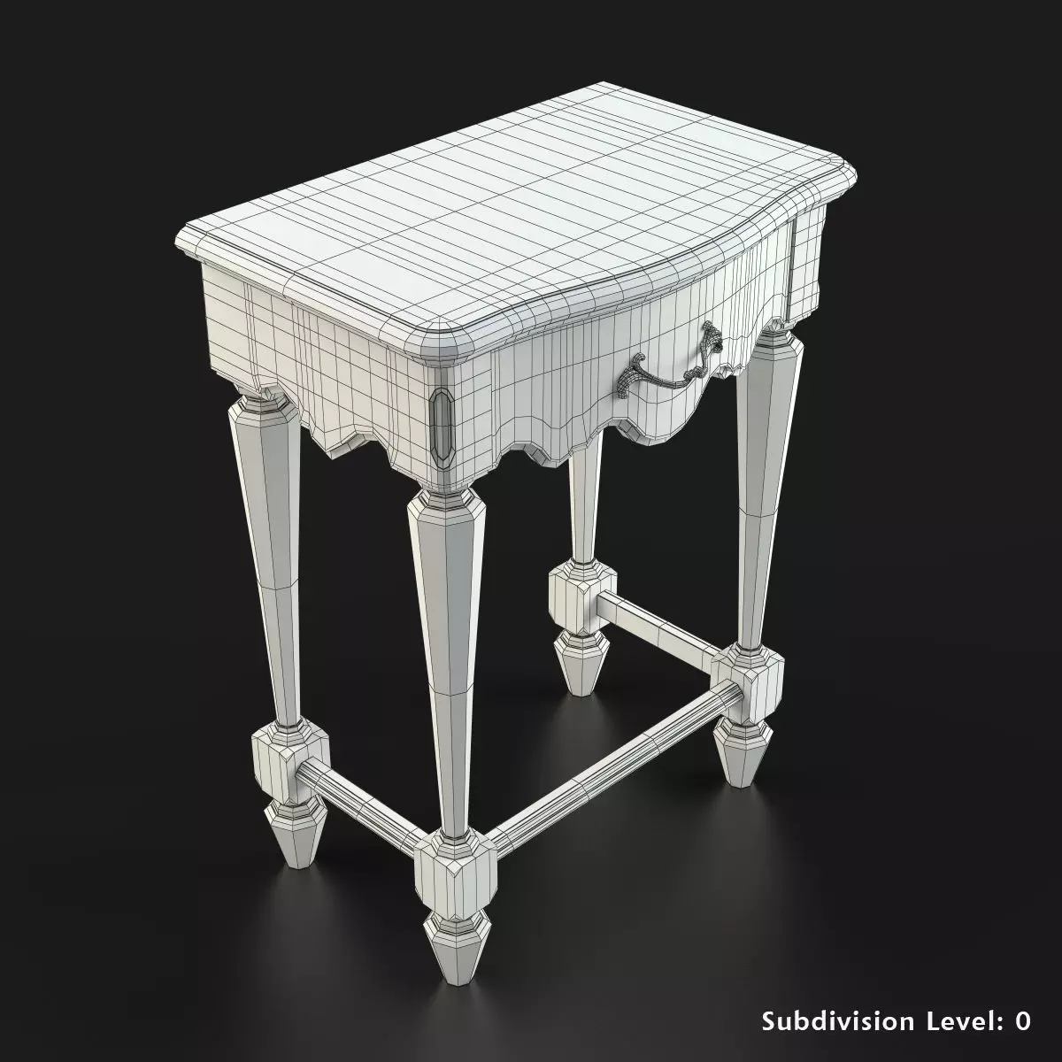Antique-Style Bedside Table A 3D model_6