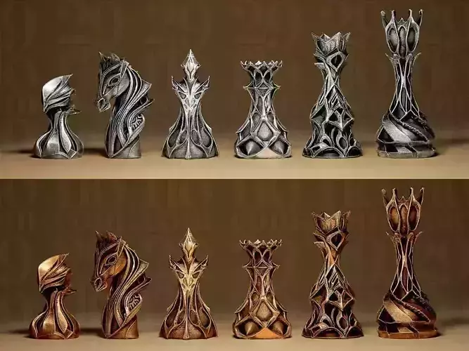 3D Printable Artistic Chess Set STL