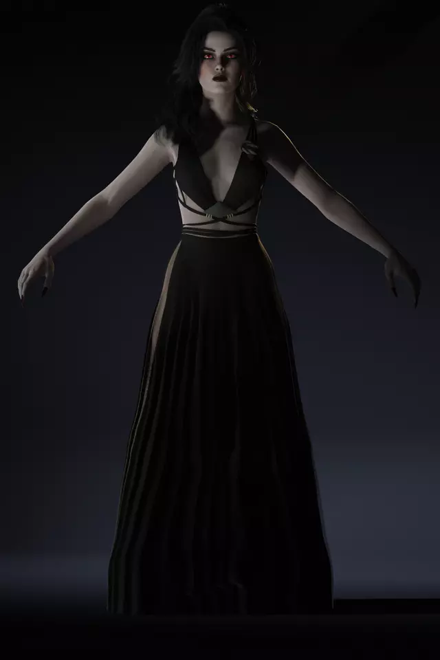 Elegant Vampire Lady Realistic Gothic Female Character Low-poly 3D model_12