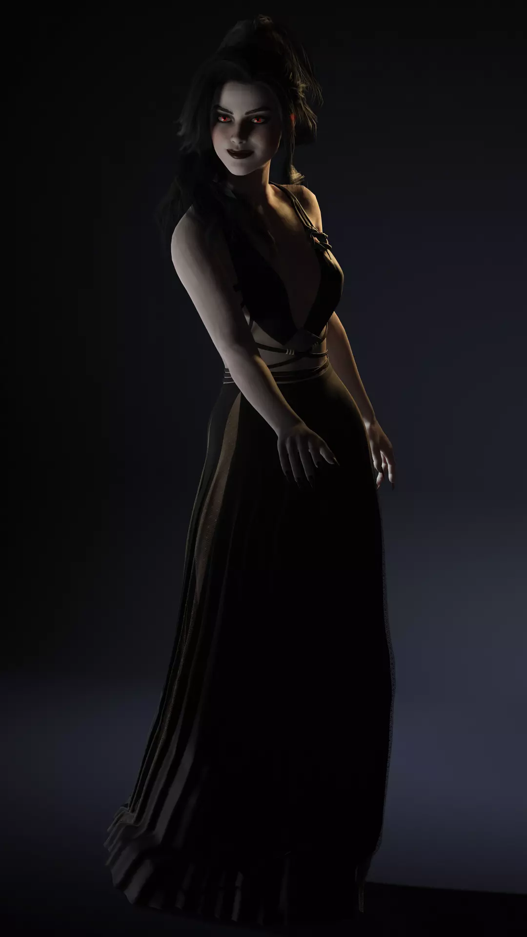 Elegant Vampire Lady Realistic Gothic Female Character Low-poly 3D model_1