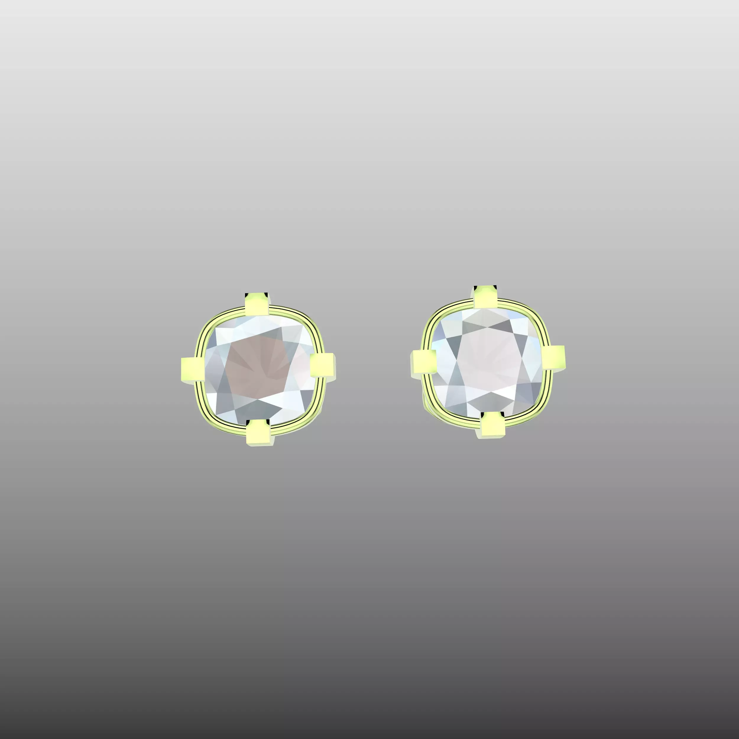 Cushion Cut Earring Studs 3D print model_0