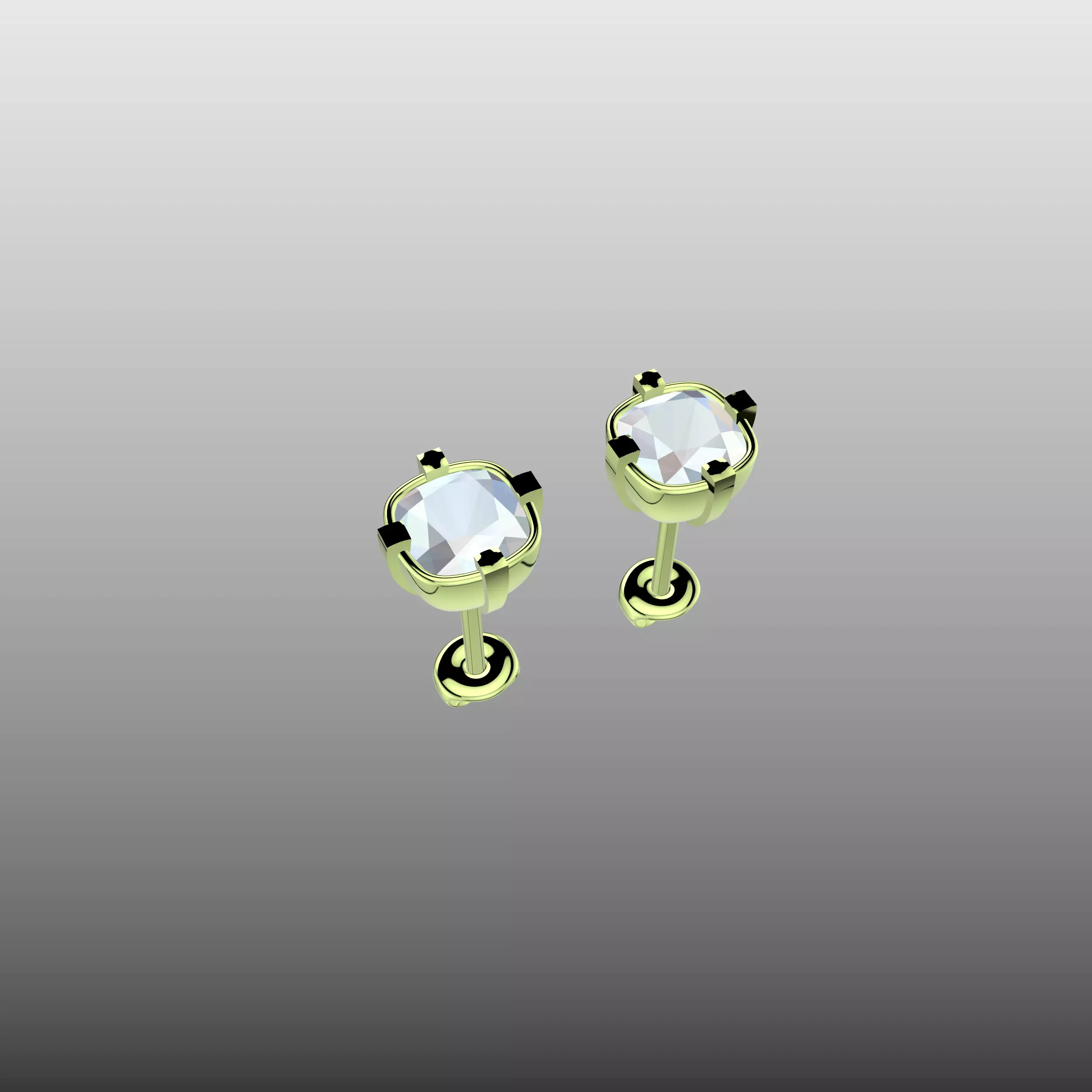 Cushion Cut Earring Studs 3D print model_1