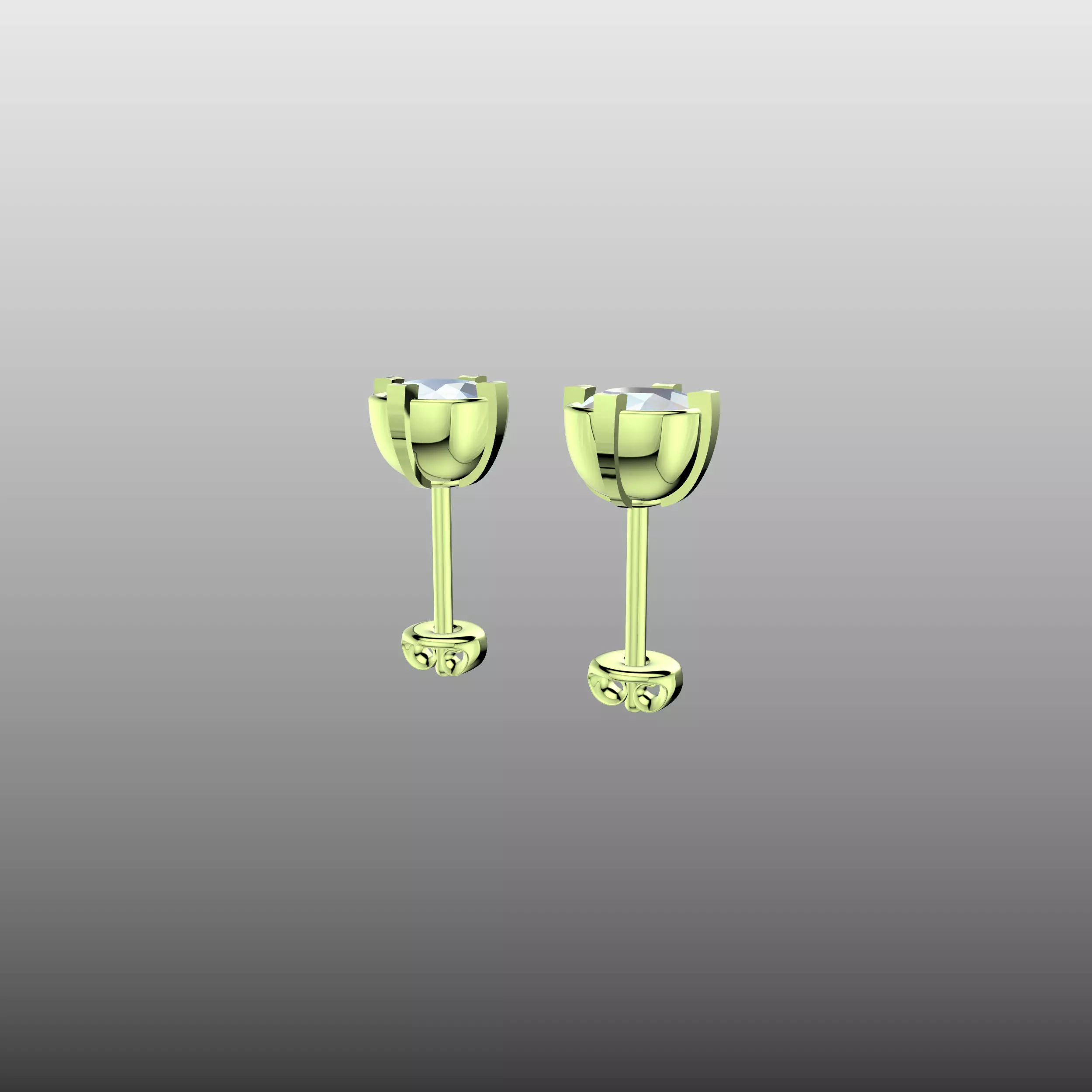 Cushion Cut Earring Studs 3D print model_2