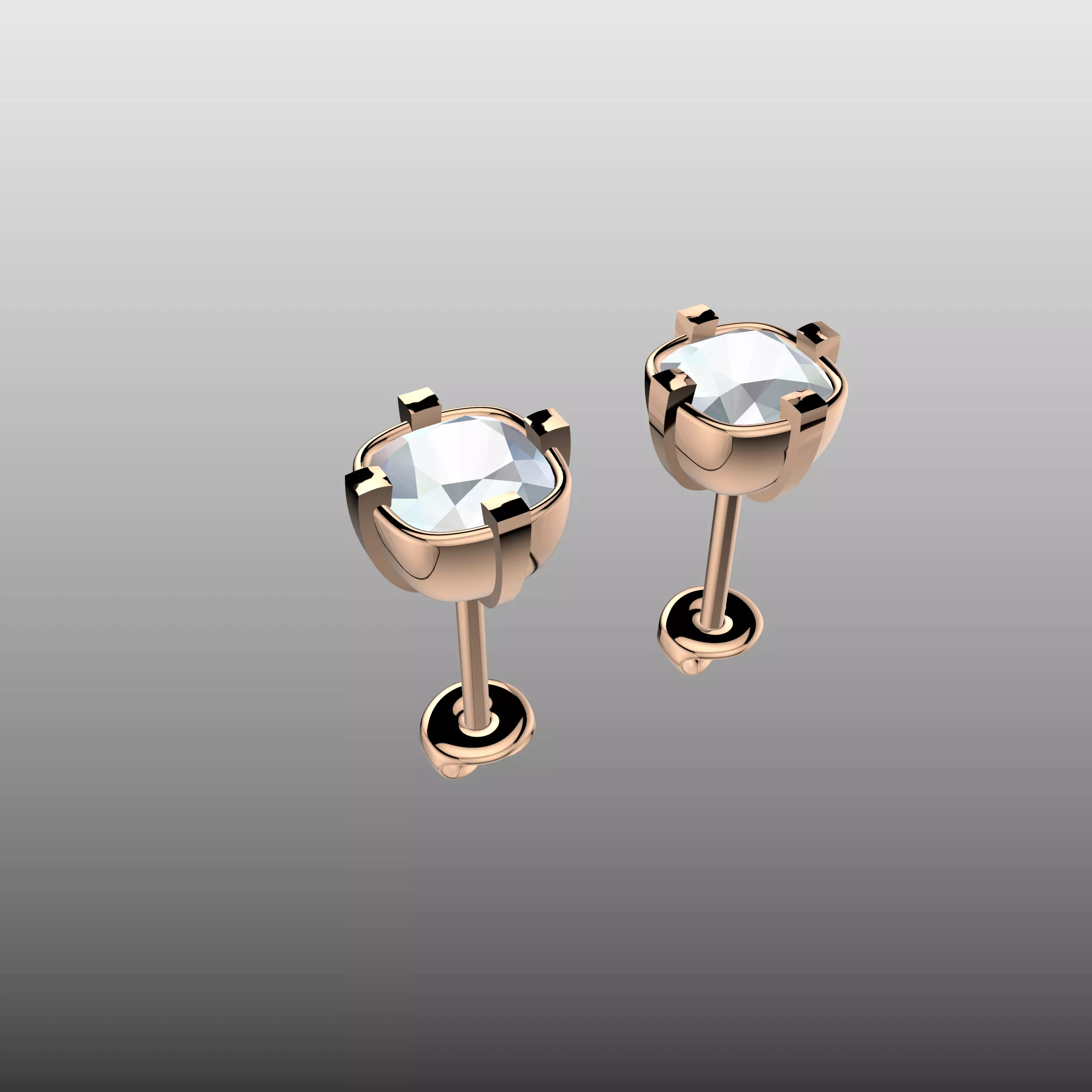 Cushion Cut Earring Studs 3D print model_4