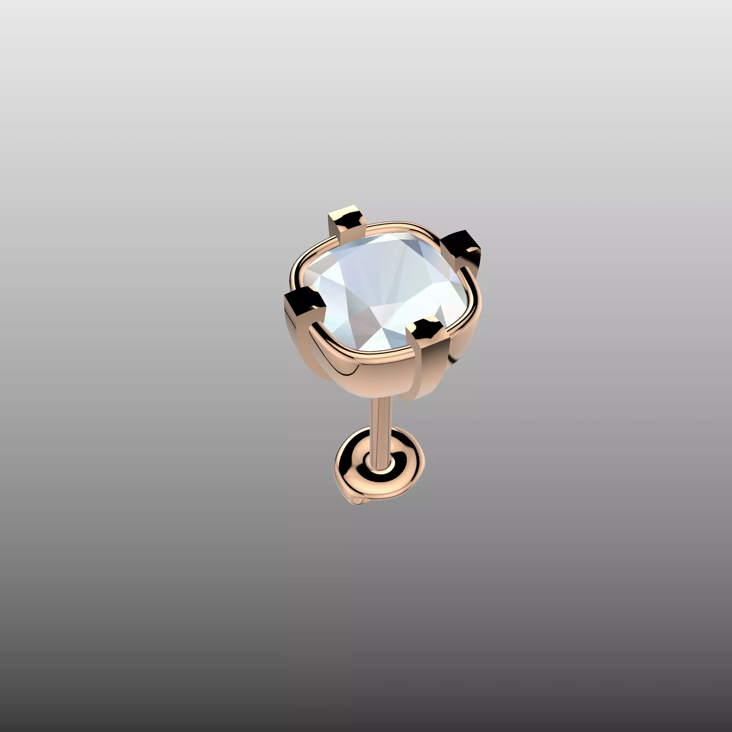 Cushion Cut Earring Studs 3D print model_5