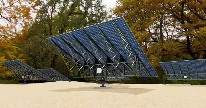 Solar Tracking Pole-3x6 Panel Layout-Five Table Low-poly 3D model