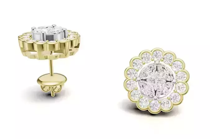 Flower-Inspired Diamond Earrings with Diamond  Cluster 