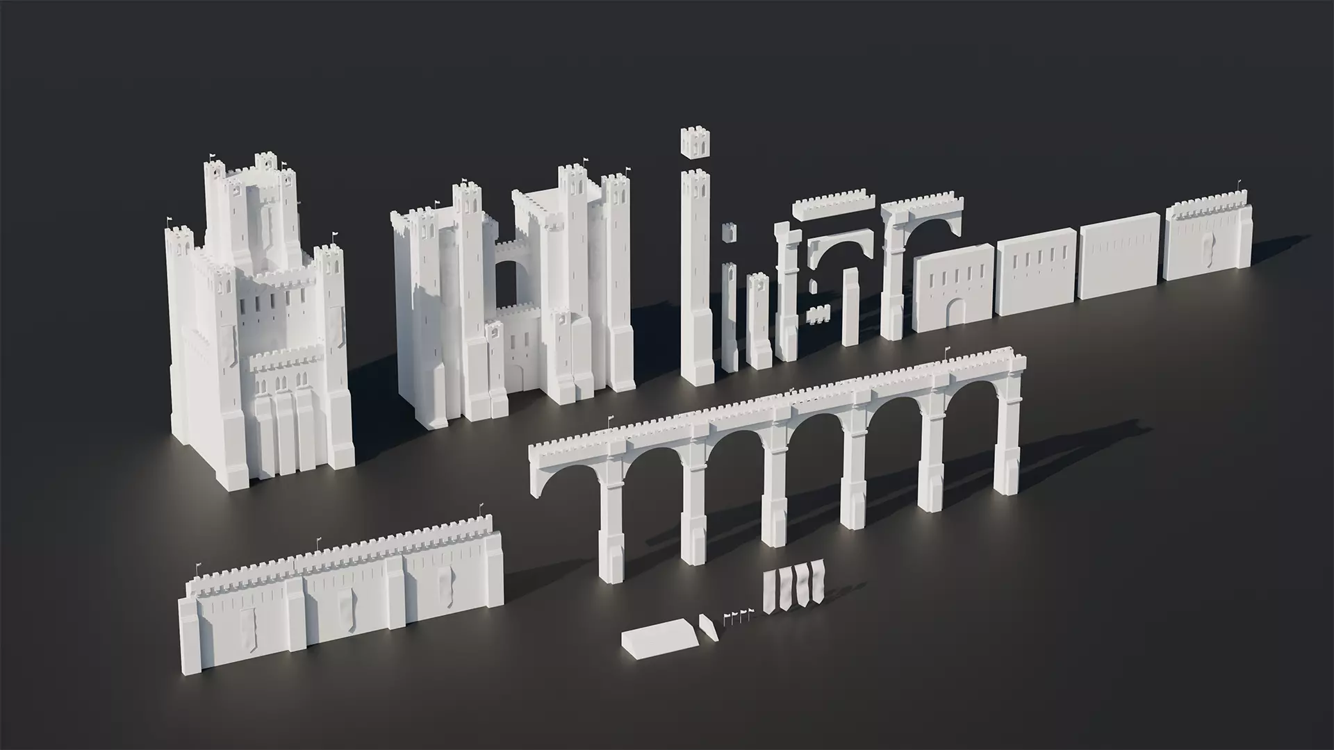 Castle Fortress Kitbash Set Low-poly 3D model