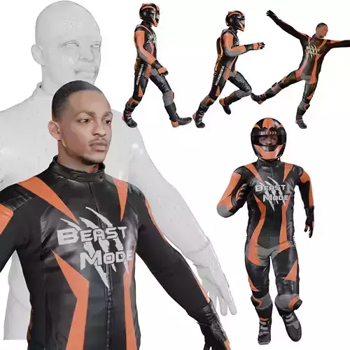 Realistic Male Motorcycle Rider Rigged Animated 3D model