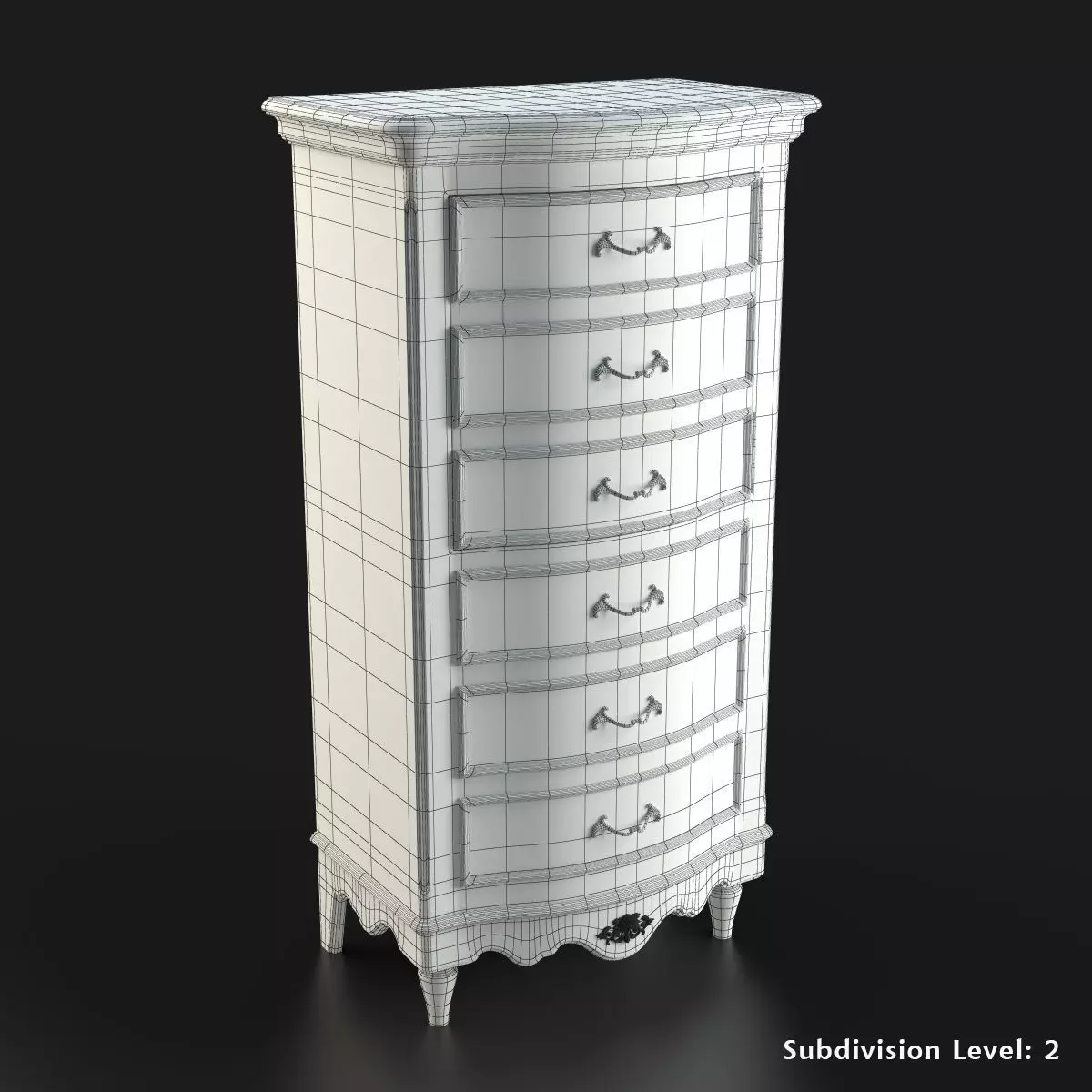 Antique-Style Chest of 6 Drawers 3D model_7