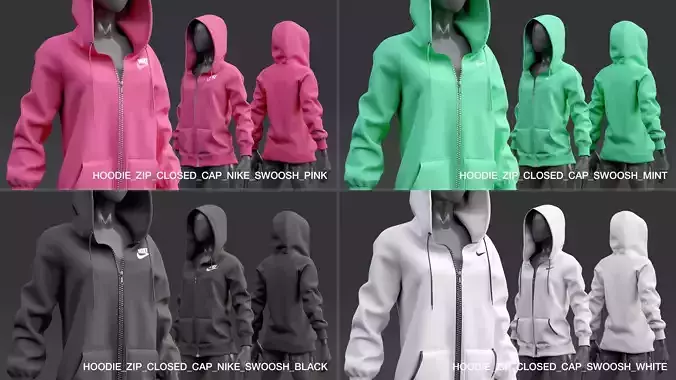 Nike Zip-up Hoodie fully zipped 3D model