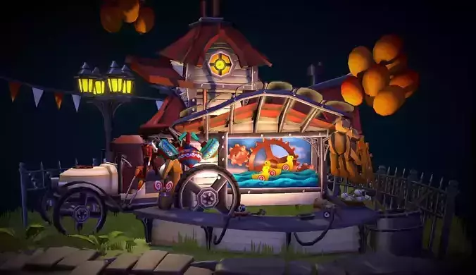Dae Bazaar Steampunk Carnival Game 3D Model Game Ready Low-poly 3D model