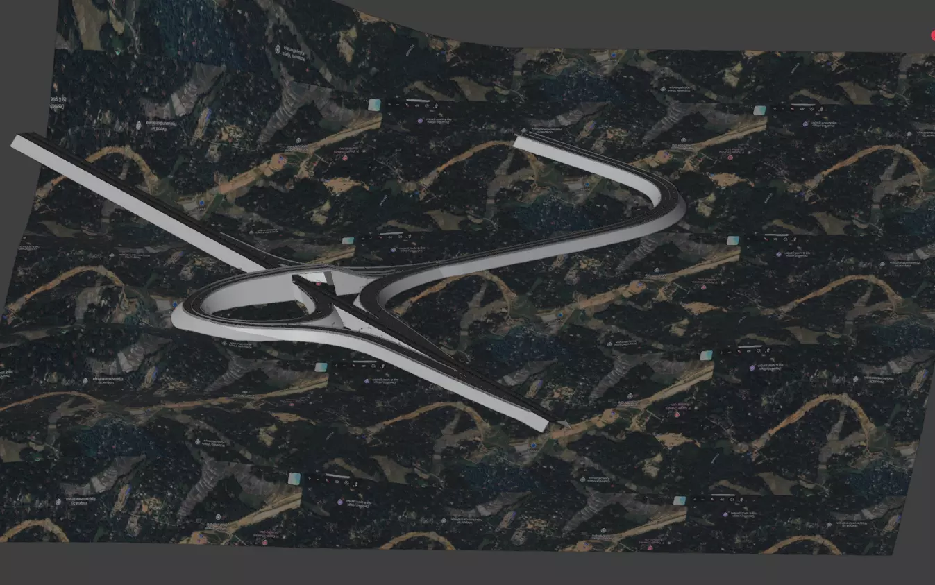 3D Trumpet Highway Interchange Model Realistic Road Design Low-poly 3D model_5