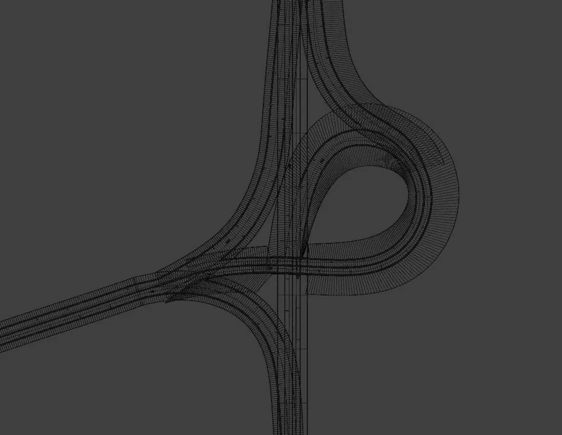 3D Trumpet Highway Interchange Model Realistic Road Design Low-poly 3D model_6