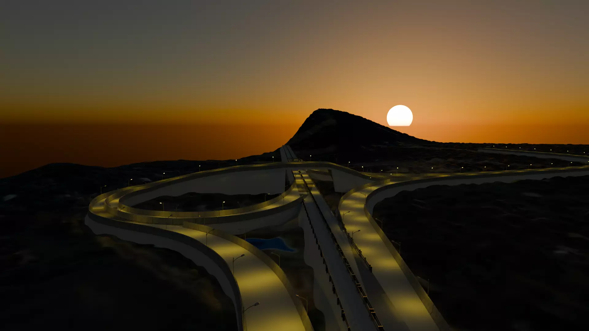 3D Trumpet Highway Interchange Model Realistic Road Design Low-poly 3D model_4