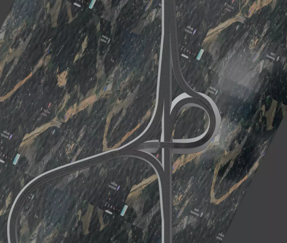 3D Trumpet Highway Interchange Model Realistic Road Design Low-poly 3D model_8