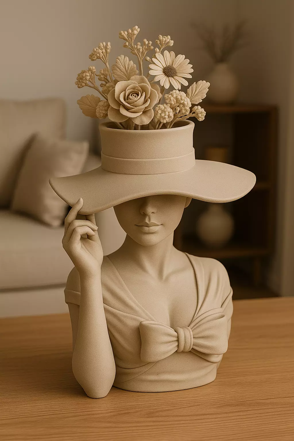 Elegant Woman Planter Sculpture Lady with Hat Flower Pot  3D print model_0