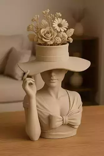 Elegant Woman Planter Sculpture Lady with Hat Flower Pot  3D print model Elegant Woman Planter Sculpture Lady with Hat Flower Pot  3D print model