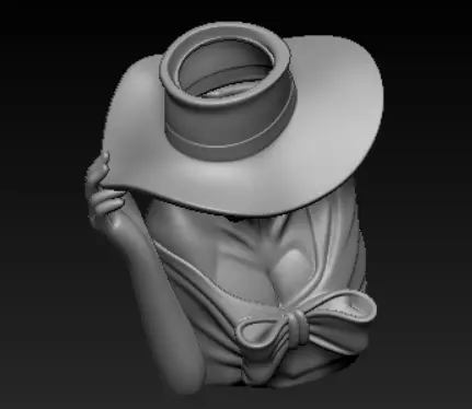 Elegant Woman Planter Sculpture Lady with Hat Flower Pot  3D print model_2