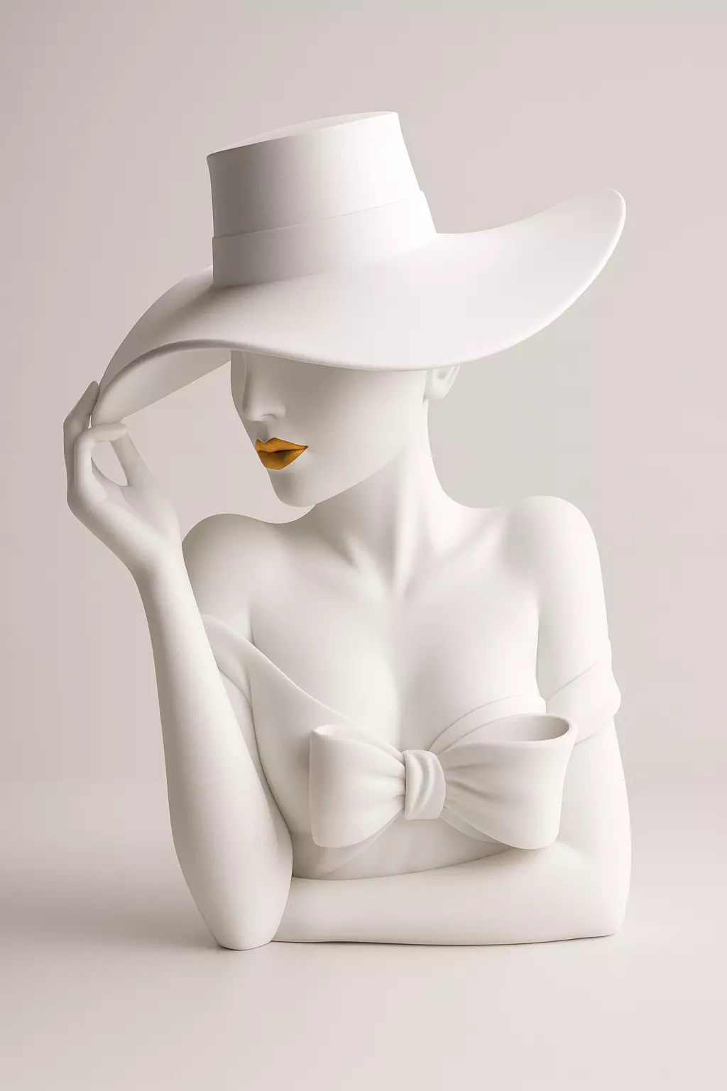 Elegant Woman Planter Sculpture Lady with Hat Flower Pot  3D print model_4