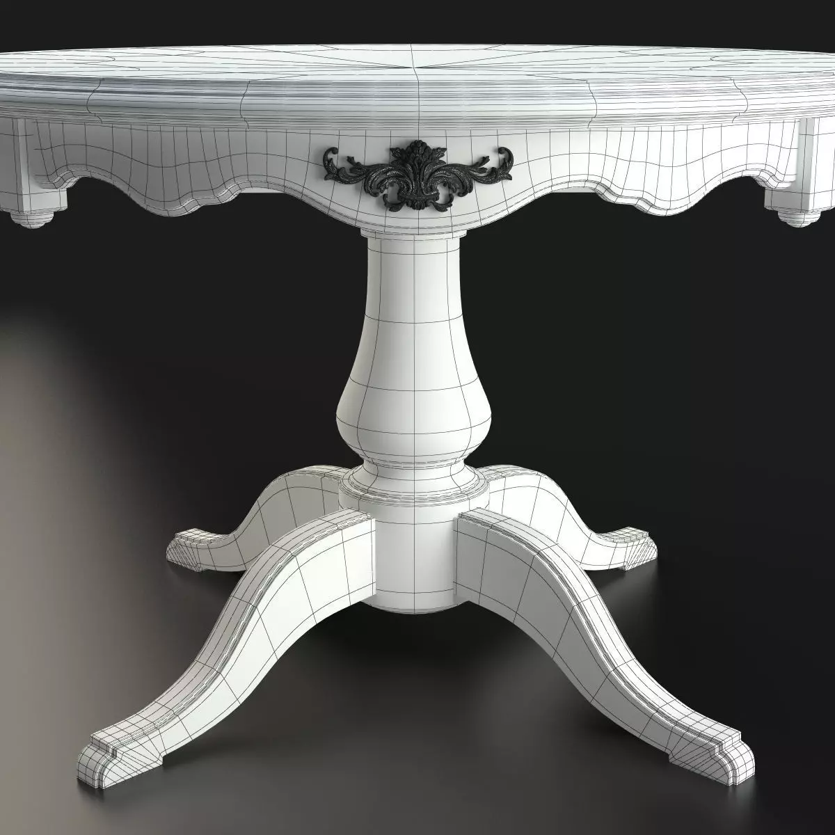 Antique-Style Round Table 3D model_10