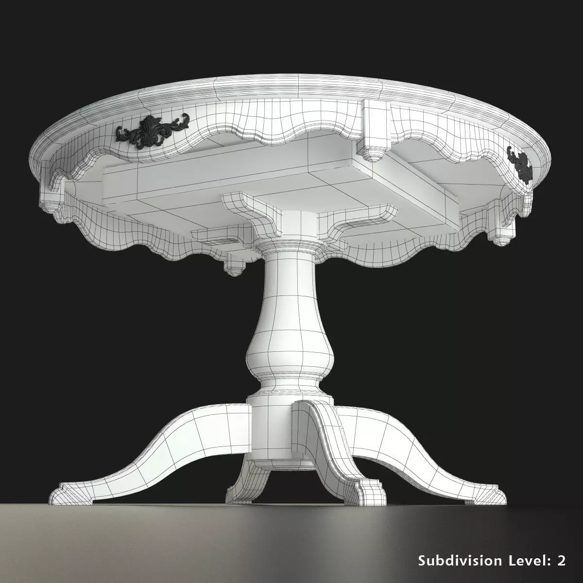 Antique-Style Round Table 3D model_7