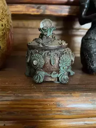 Antique Ornamental Jewelry Box with Crystal Lid