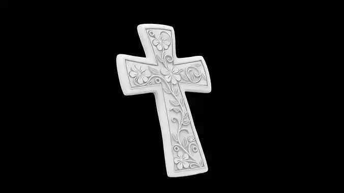 Cross with Floral Details 3D Print Model