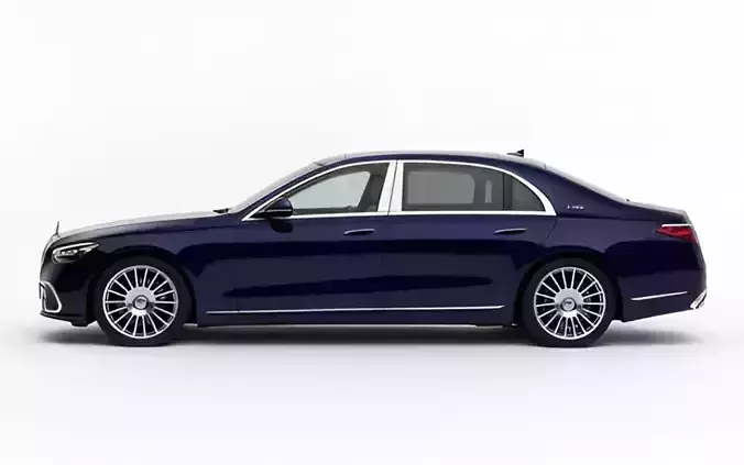 Blue Mercedes Benz Low-poly 3D model 4