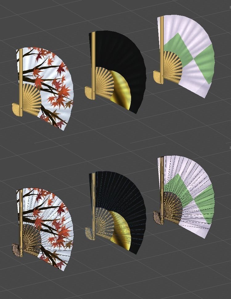 sensu japanese fan with autumn leaves Low-poly 3D model