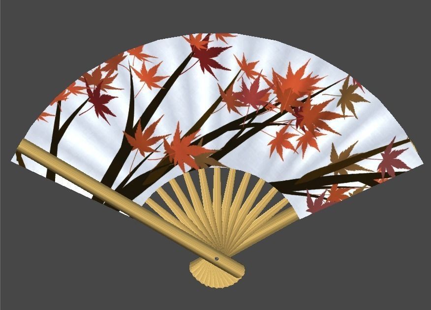 sensu japanese fan with autumn leaves Low-poly 3D model
