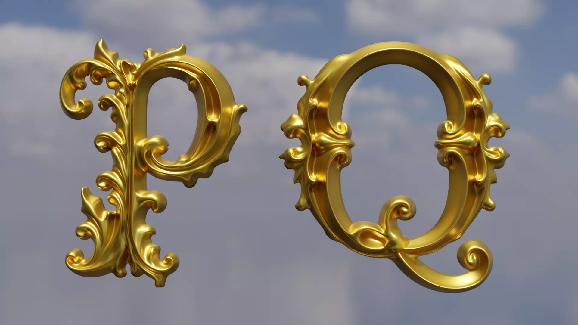 A to Z One Sided Baroque Style Upper Case Letters 02 3D model_8