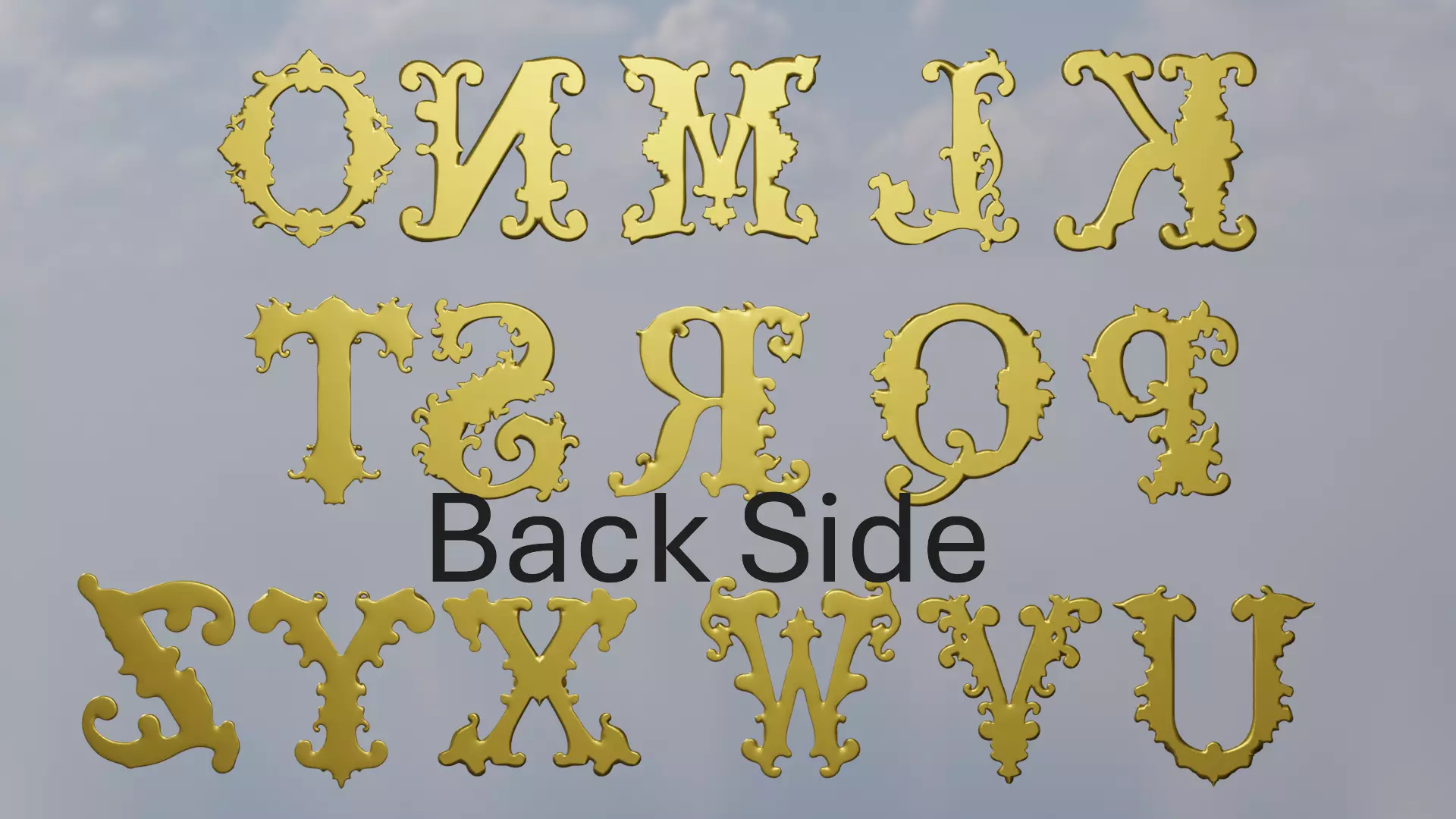 A to Z One Sided Baroque Style Upper Case Letters 02 3D model_6
