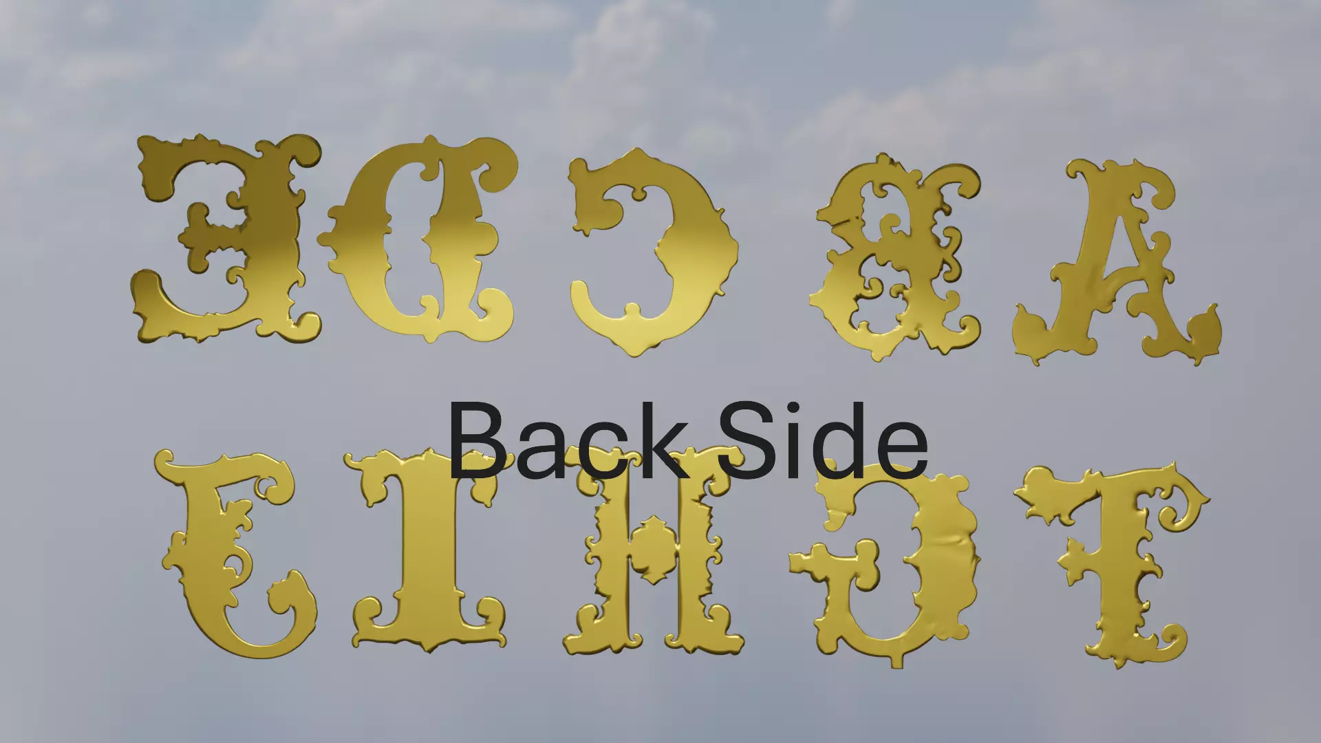 A to Z One Sided Baroque Style Upper Case Letters 02 3D model_5