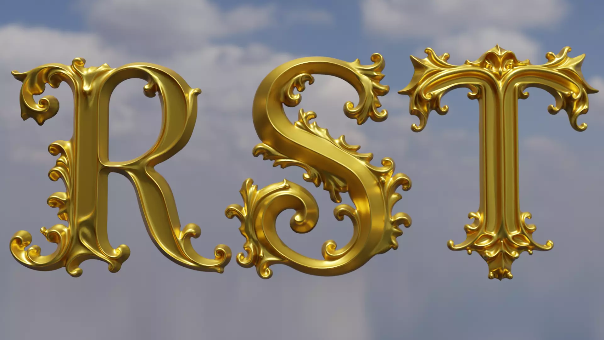 A to Z One Sided Baroque Style Upper Case Letters 02 3D model_11