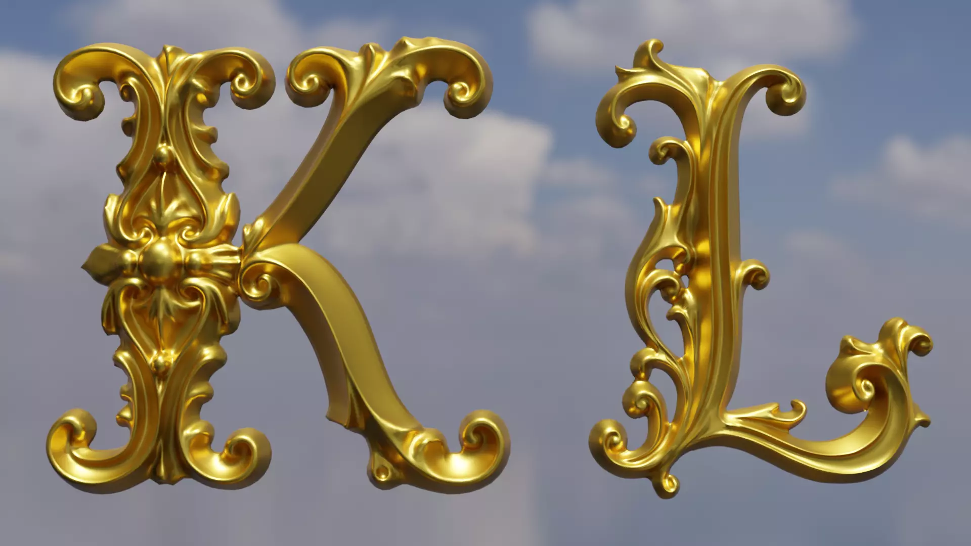 A to Z One Sided Baroque Style Upper Case Letters 02 3D model_7