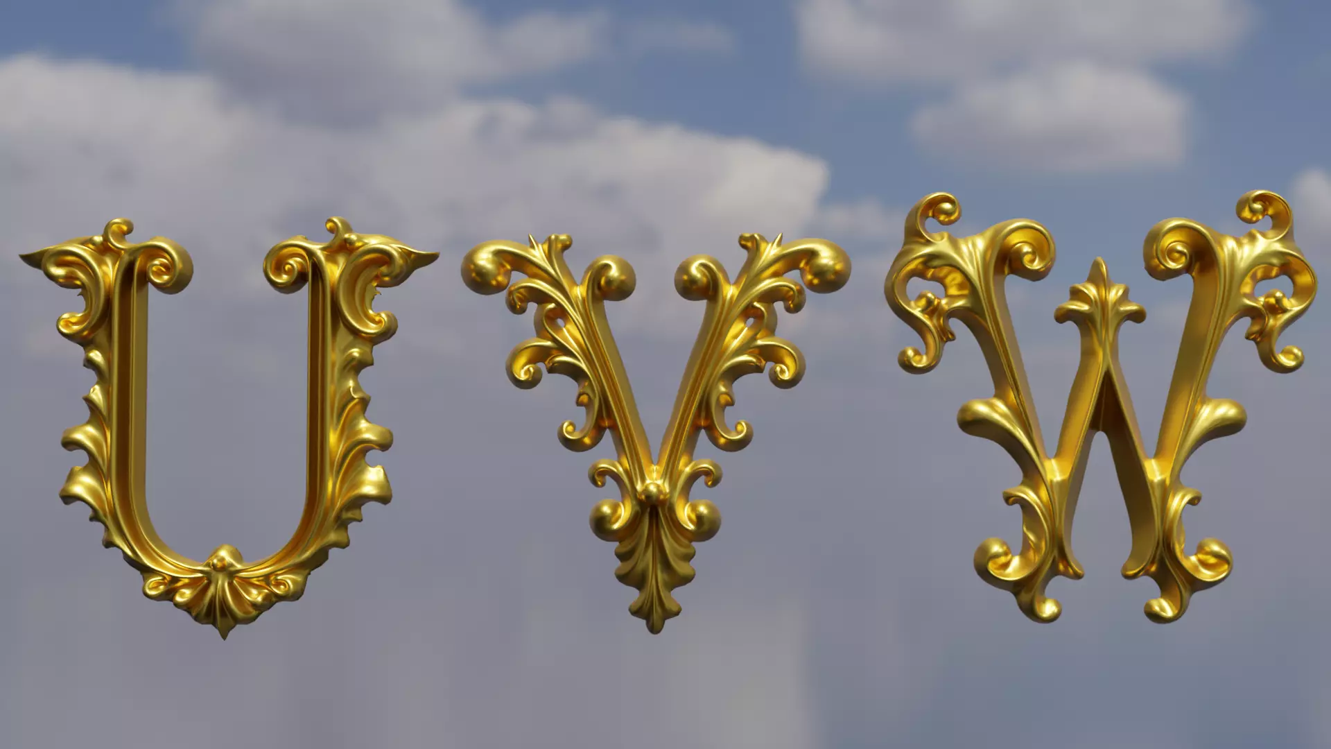 A to Z One Sided Baroque Style Upper Case Letters 02 3D model_17