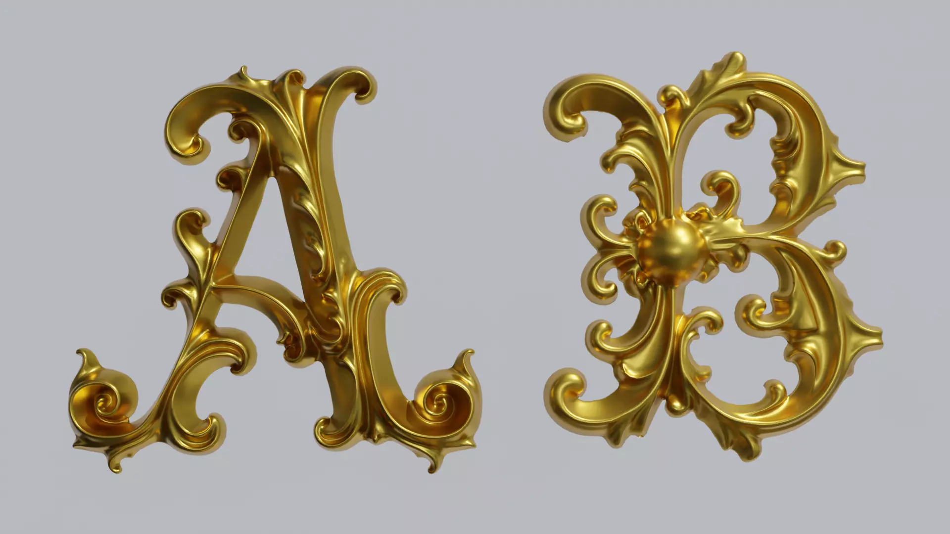A to Z One Sided Baroque Style Upper Case Letters 02 3D model_1