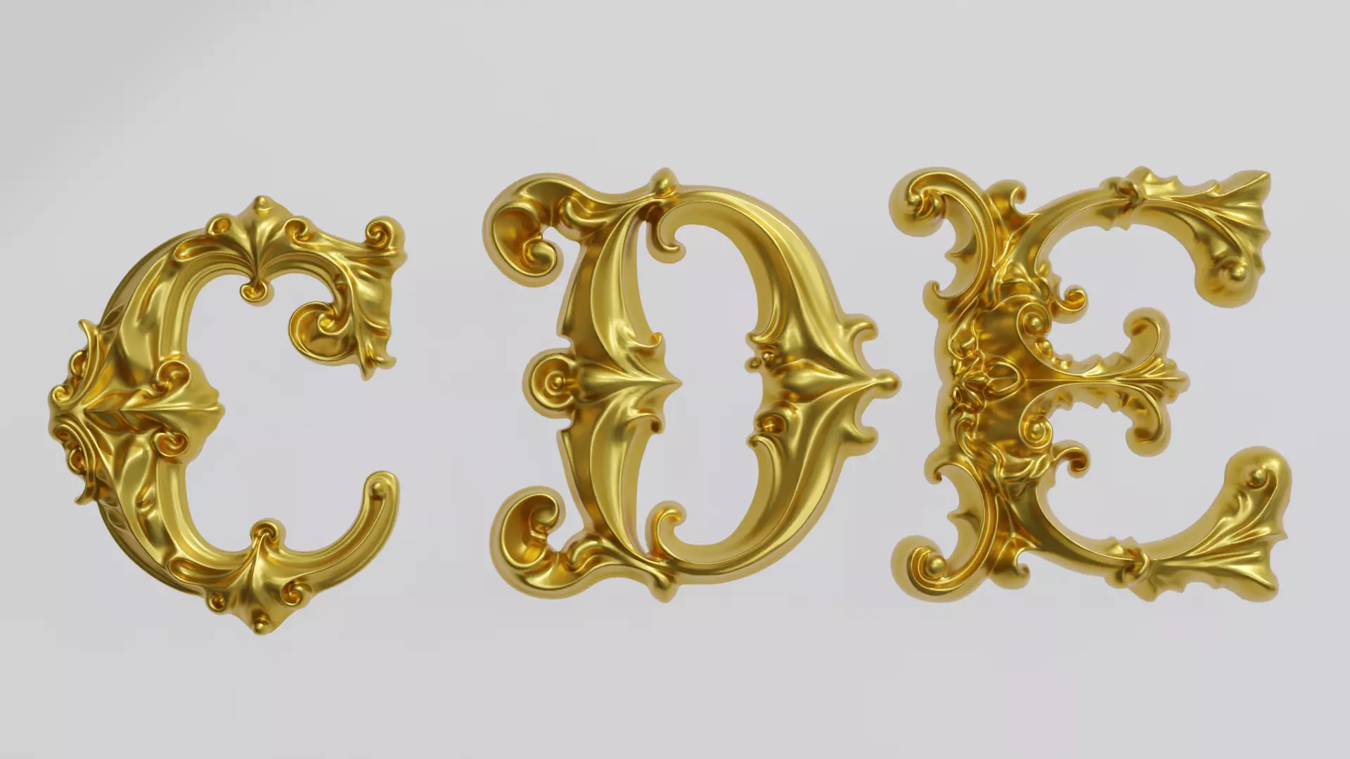 A to Z One Sided Baroque Style Upper Case Letters 02 3D model_2