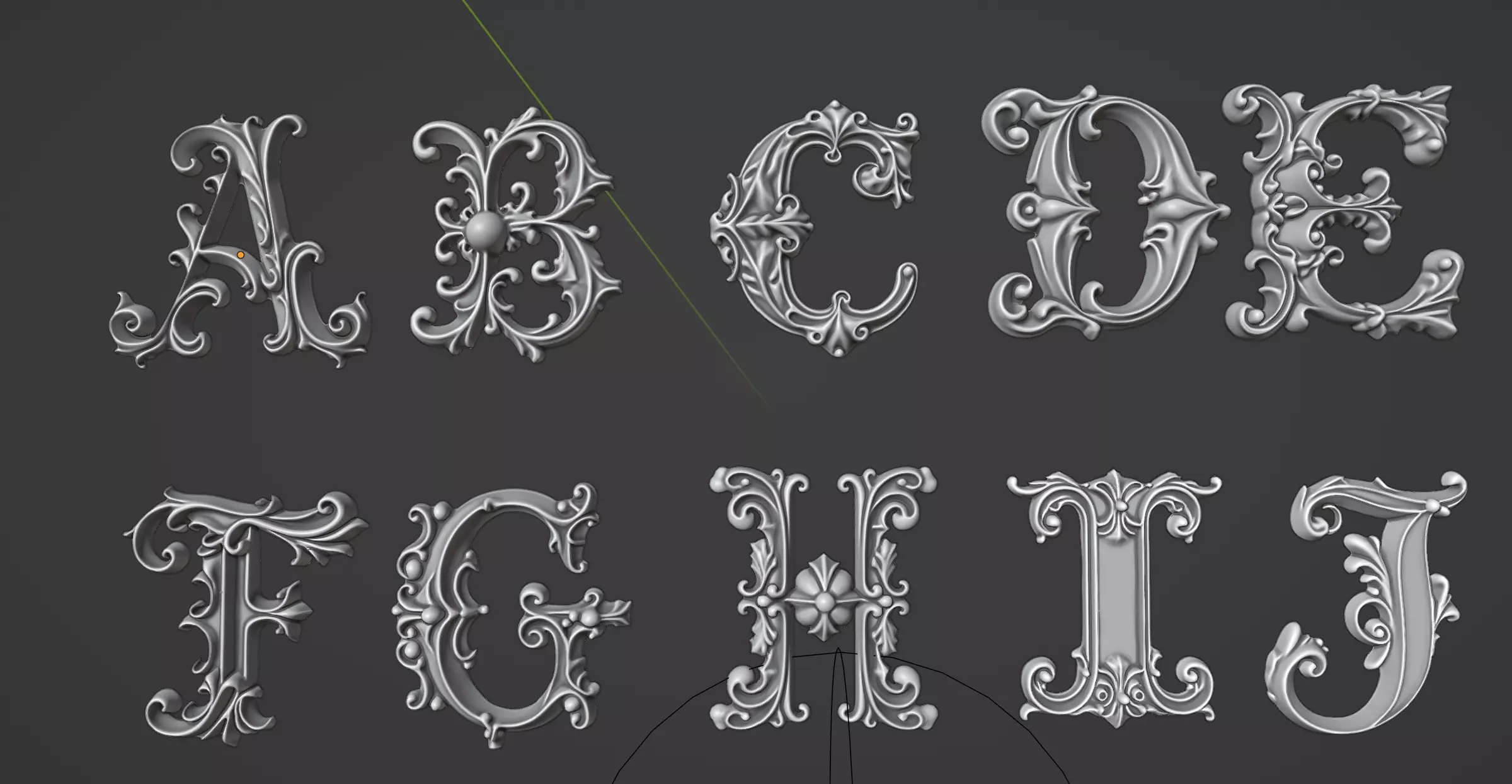 A to Z One Sided Baroque Style Upper Case Letters 02 3D model_26