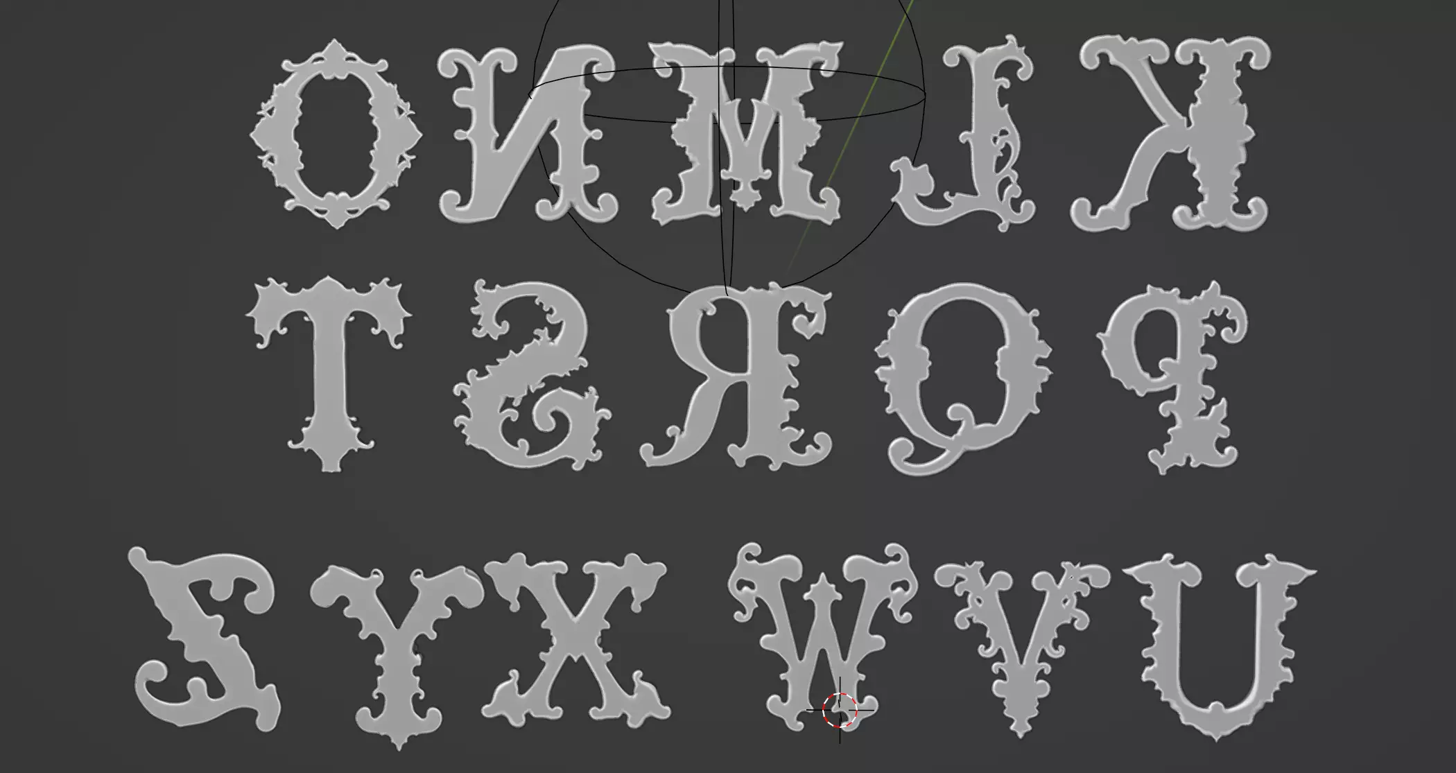 A to Z One Sided Baroque Style Upper Case Letters 02 3D model_20